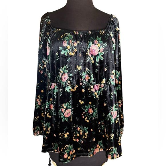 Y2K Velvet Empire Waist Floral Whimsigoth Milkmaid Top Women Sz L Dark Romantic - Picture 1 of 6